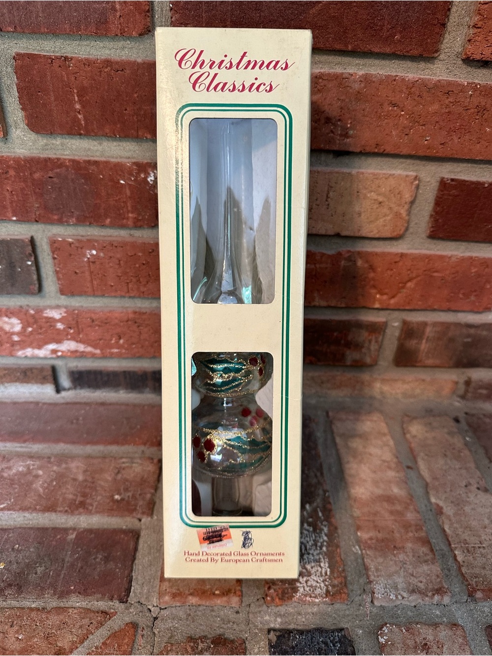 VTG Christmas Classics Romania Glass Triple Bulb Finial Tree Topper w/ Box Holly